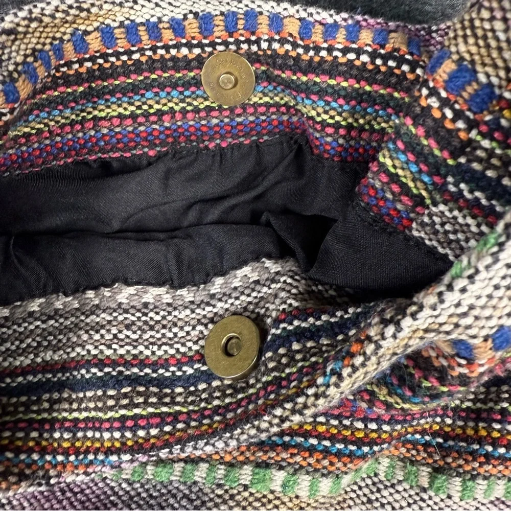 Multi Color Woven Cotton‎ Striped Hobo Crossbody Bag Magnetic Snap Closure